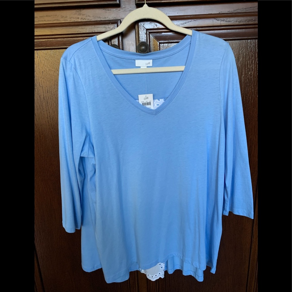 JJill clear blue with white eyelet panel in back.
